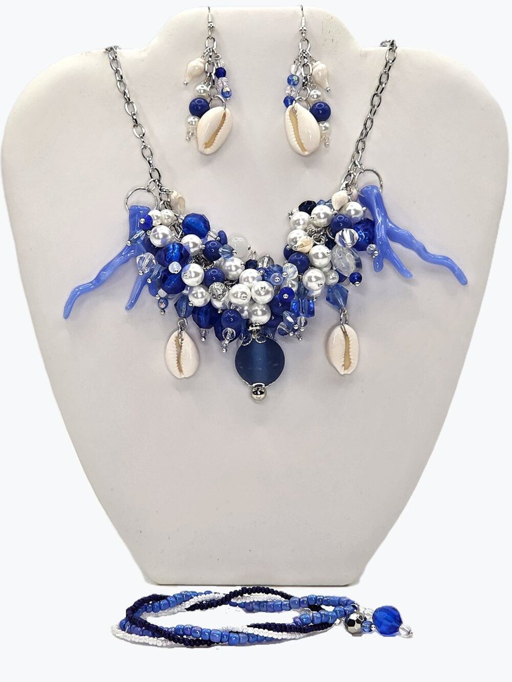 Handmade Blue & White Coastal Cluster Statement Jewelry Set